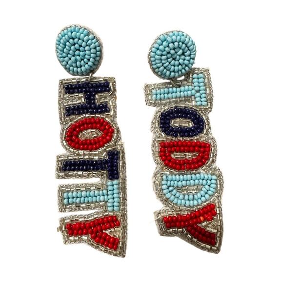 Hotty Toddy Beaded Gameday Earrings/College Beaded Earrings/Ole Miss Accessory - Picture 1 of 4